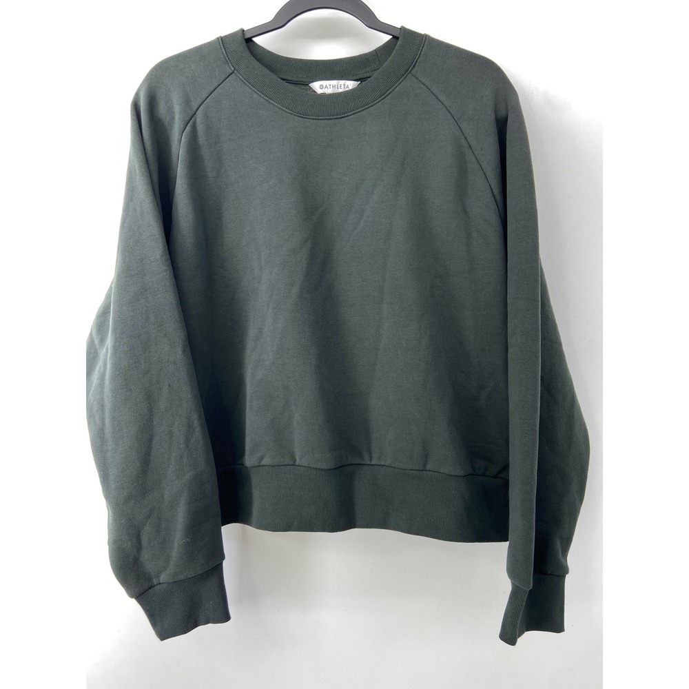 Athleta Sweatshirt Women Large Green Coaster Luxe Crew Pullover Fleece Cozy Gym